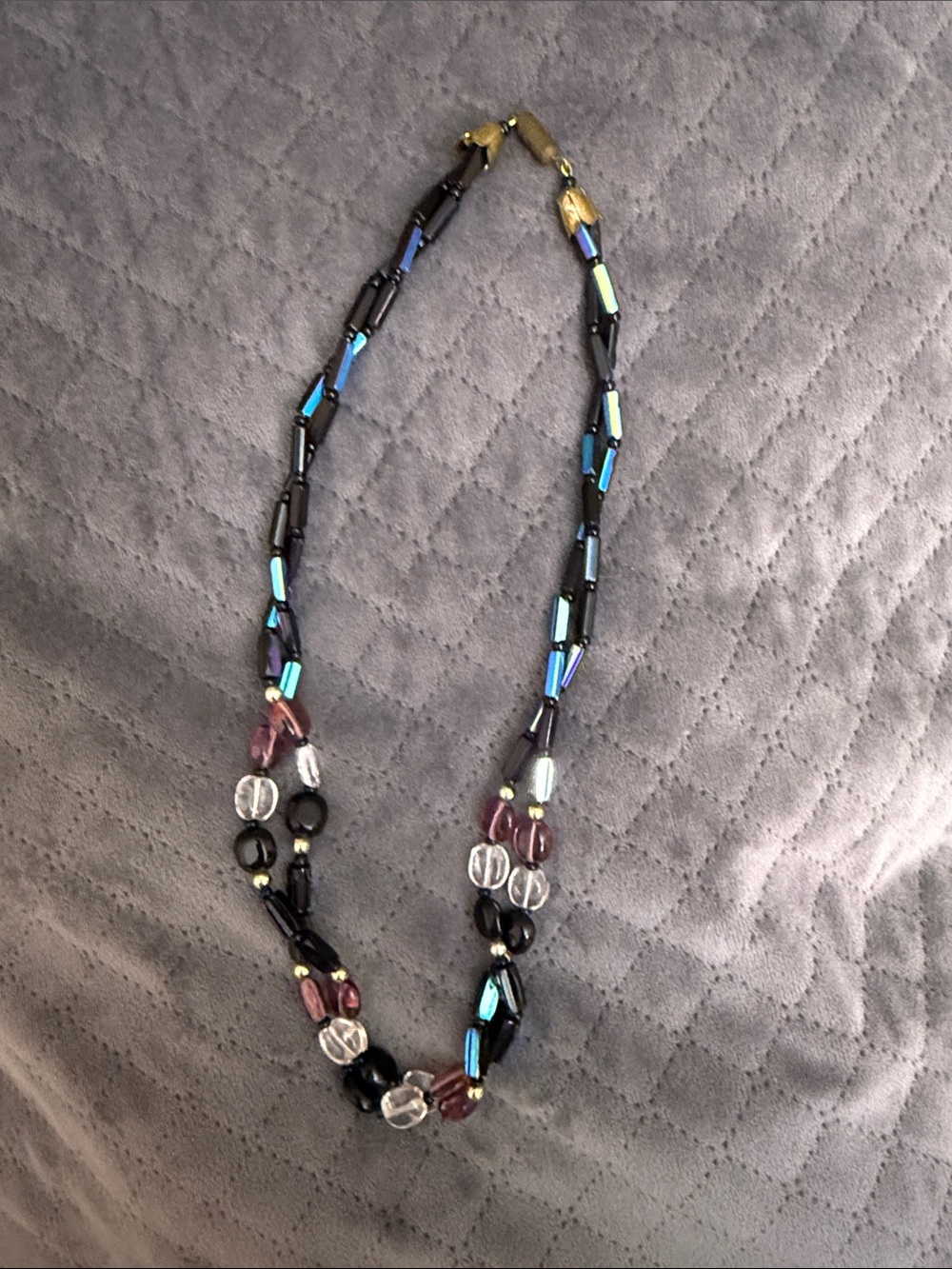 Multi-Color Glass Bead Statement Necklace - Black, Blue & Purple